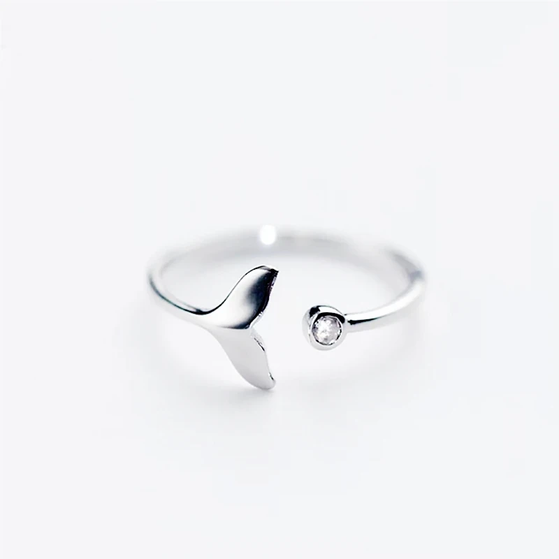 WYEAIIR 925 Sterling Silver Mermaid Fish Tail Whale Cute Sweet Literary Resizable Opening Ring For Women Luxury Jewelry 3