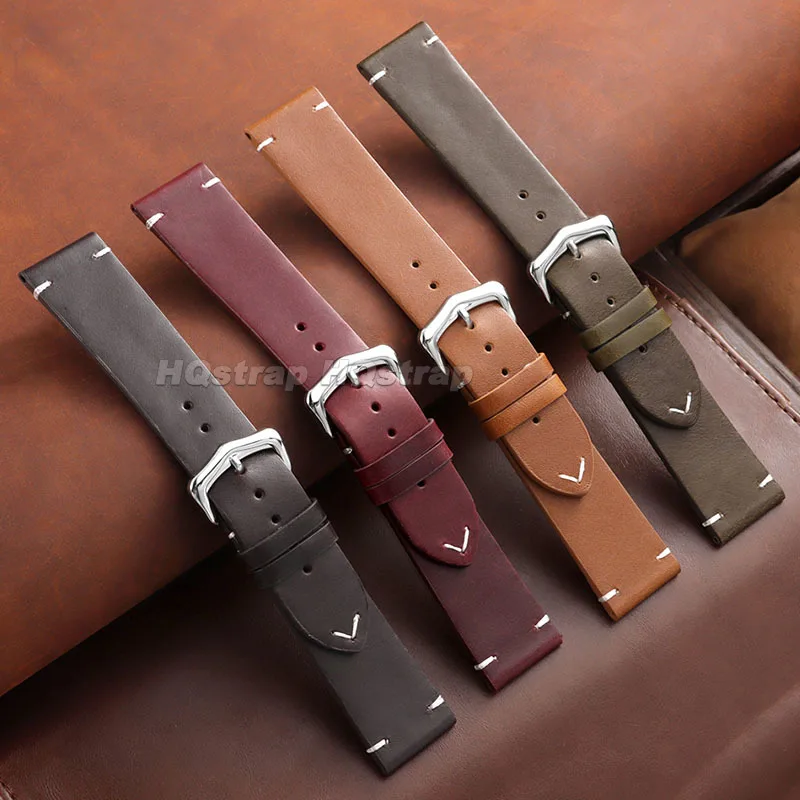 Deluxe Vintage Cowhide Leather Watch Band - Hand-Stitched Retro Style Strap