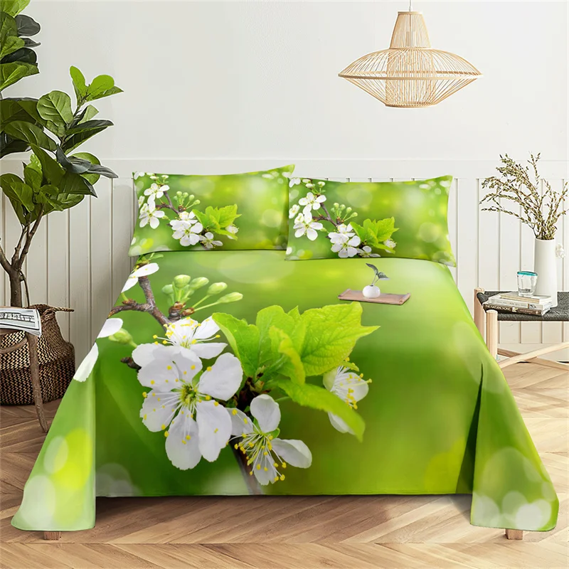 Green Fashion Queen Sheet Set Girl, Lovers Room Flowers Bedding Set Bed Sheets and Pillowcases Bedding Flat Sheet Bed Sheet Set 1