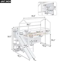 Kids Twin House Loft Bed with Slide Storage Shelves and LED Light Wood Low Loft Bed Guardrail Ladder Playhouse Creative Design 2