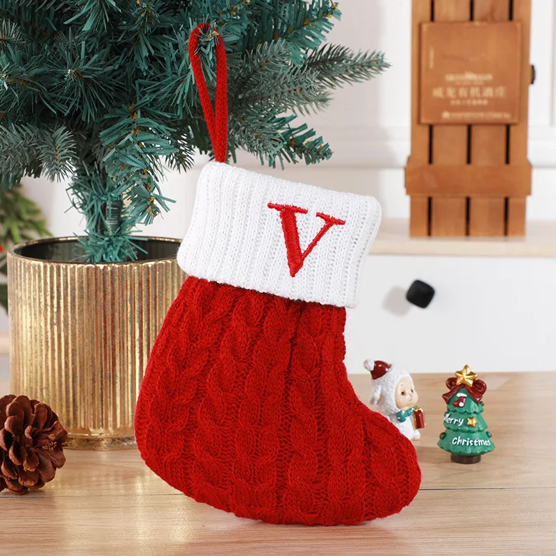 Festive Knitted Christmas Stocking with Snowflake & Letter Design