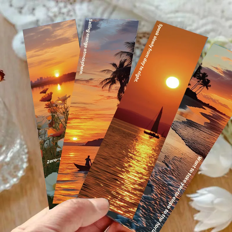 30pcs Sunset Scenery Bookmarks Pages Marked Paper Cards Creative Bookmarks Reading Pages Book Bookmark Student Supplies
