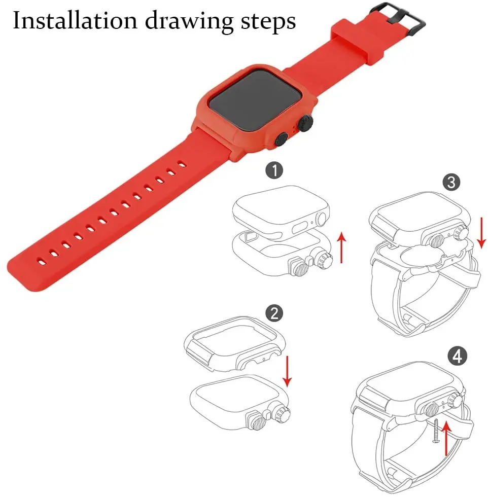 IP68 Waterproof Case+Strap For Apple watch 44mm 42mm Sports Silicone Bracelet Anti-drop Protective Cover For iWatch 6 5 4 3 SE
