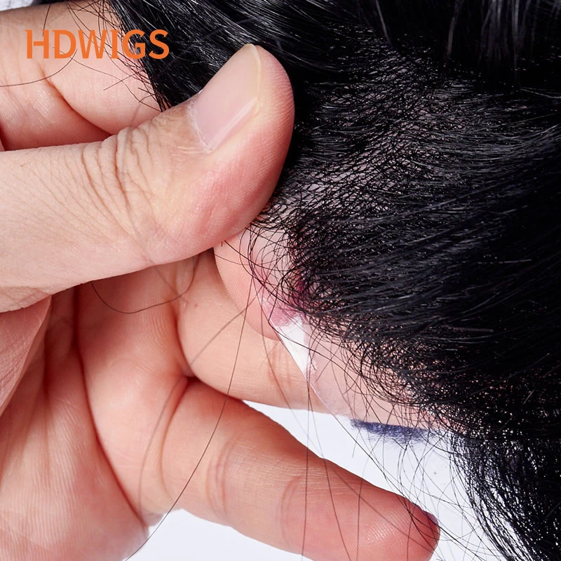25mm Curly Men Toupee With Knot Full PU 0.12-0.14cm Thin Skin Capillary Prosthesis Indian Human Hair Wig Curly Natural Hairpiece 6