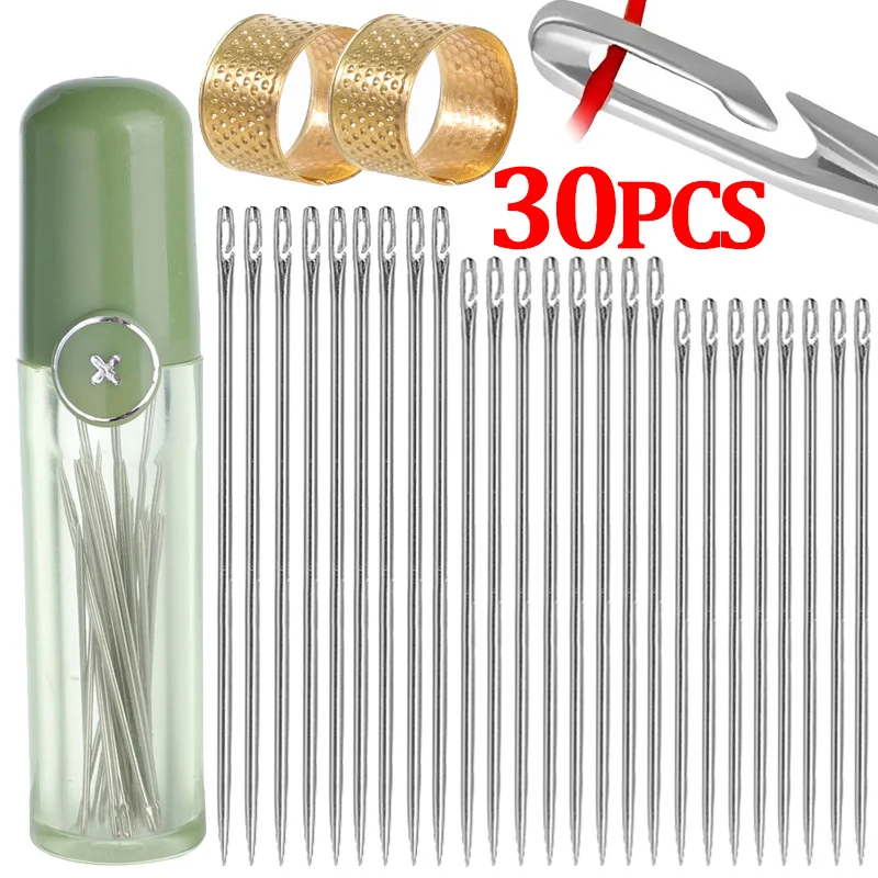 

12/30Pcs Side Hole Blind Sewing Needles Set Stainless Steel Elderly Self Threading Needles DIY Hand Sewing Needle Home Sew Tools
