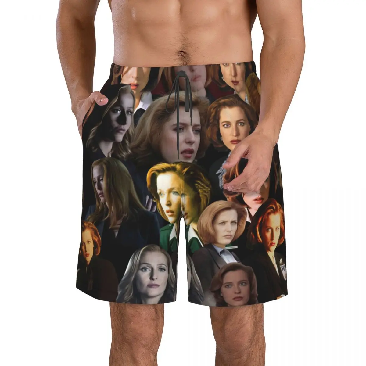 

Scully Photo Collage Men's Beach Shorts Fitness Quick-drying Swimsuit Funny Street Fun 3D Shorts