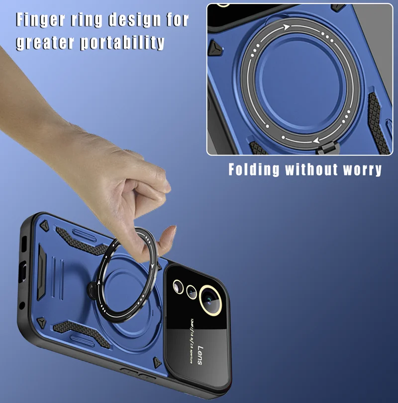 Shockproof Armor Wireless Charging Magsafe Case with Magnetic Ring Cover