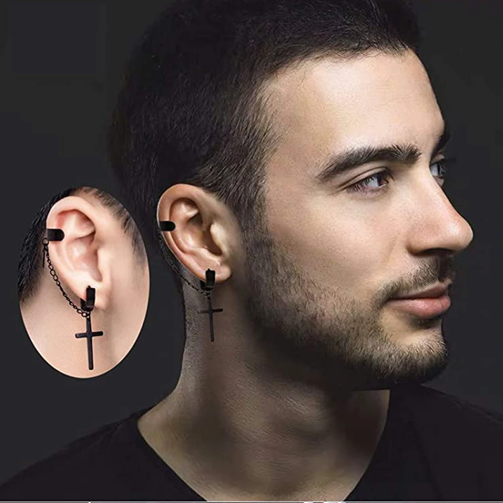 WKOUD Unisex Punk Hip Hop Stainless Steel Lock Thunder Lightning Black Bolt Dangle Huggie Hoop Earrings For Women Men Boy Teens - Image 2