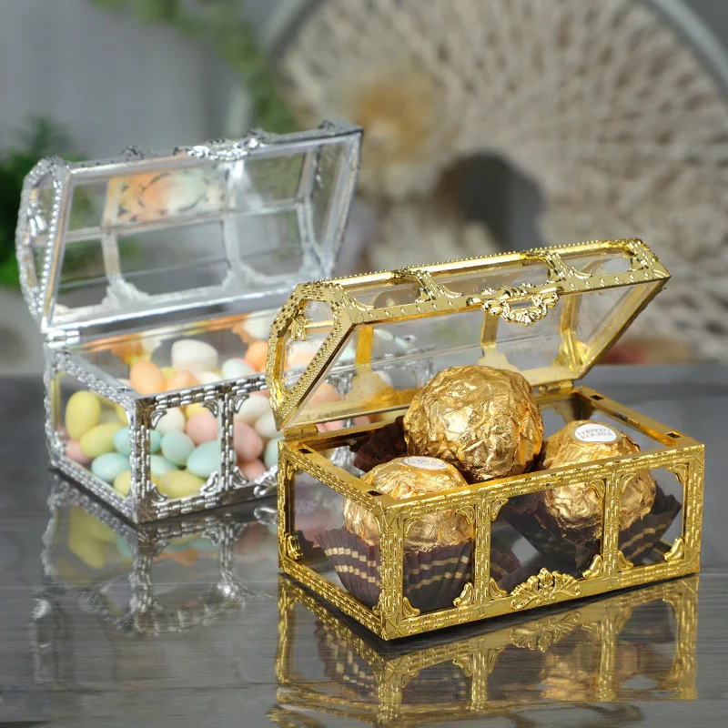 12Pcs Candy Box Treasure Chest Shape Sugar Containers Holder Gift Storage Case Wedding Party Hand Gift Hollow Ferrero Candy Box