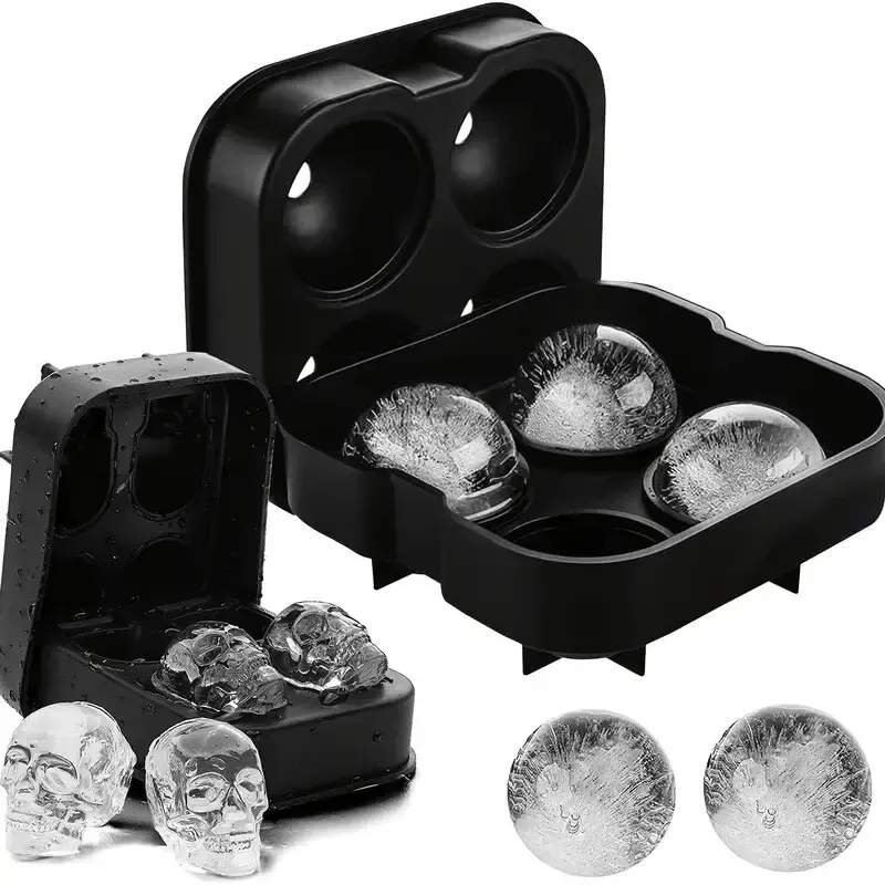 Ice Mold Silicone 3D Ball Skull Diamond-Shaped Reusable Ice Cube Mold Trays For Whiskey Party Supplies
