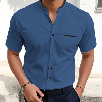 10 colors hot sale summer men's short sleeve shirt stand collar business casual clothing stylish handsome elegant men's tops