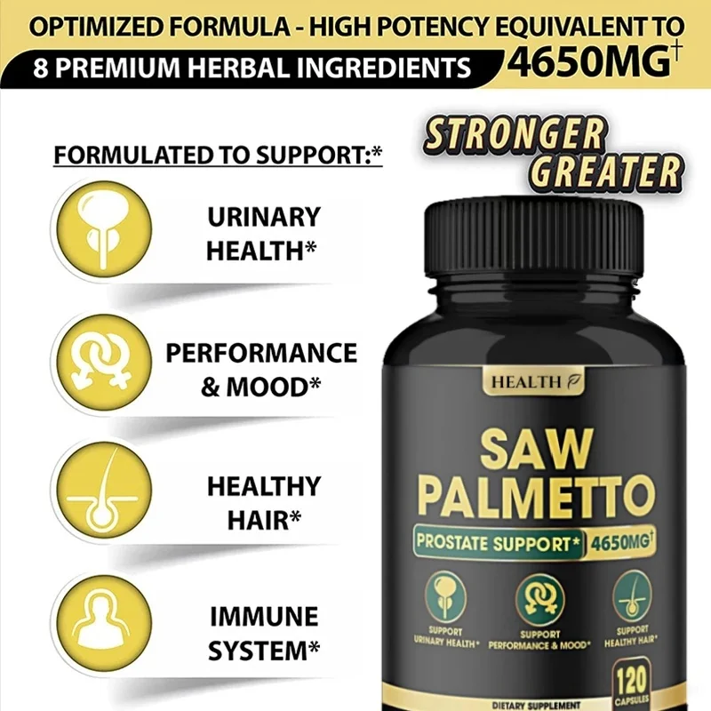 Natural Saw Palmetto Capsules Combined with Ashwagandha Turmeric Tribulus Maca Green Tea Ginger Natural Prostate Support