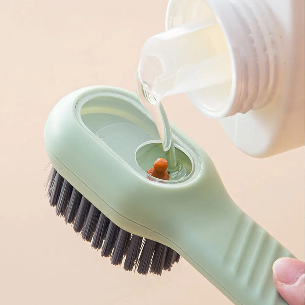 Multifunction Shoes Brush Soft Automatic Liquid Discharge Press Out Shoes Cleaner Clothes Long Handle Brushes Cleaning Tool 4