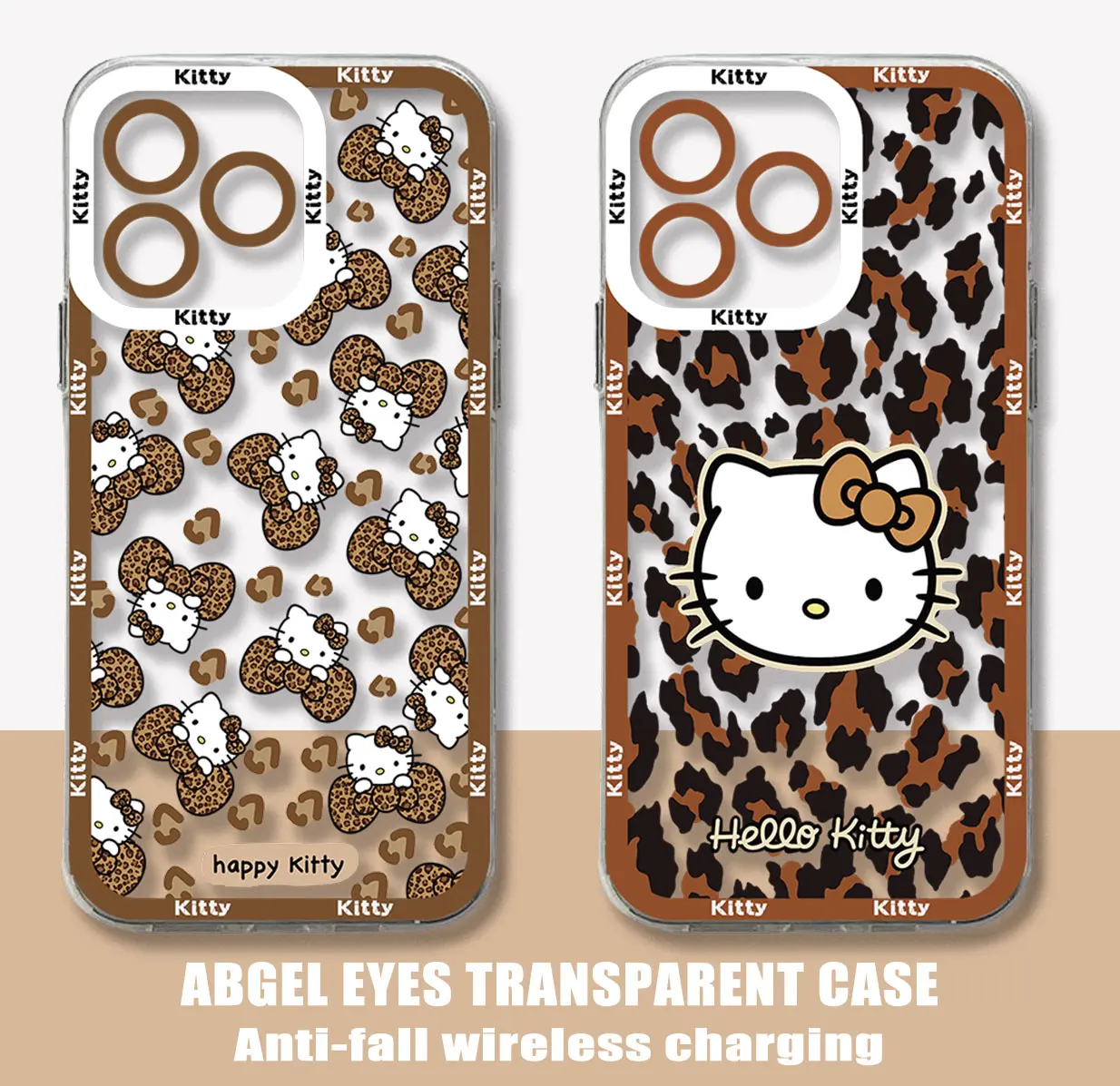 Custodia per telefono Hello Kitty con stampa leopardata alla moda per iPhone 15 14 13 12 11 Mini Pro Max X XR XSMax 7 8 Plus SE20 Cover trasparente