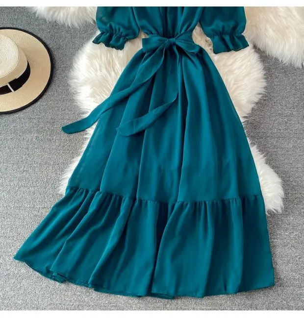 Beach Dress Women Sexy Off The Shoulder Slash Beach Chiffon Dresses Ladies Elegant A Line Bandage Party Dress Long Robe