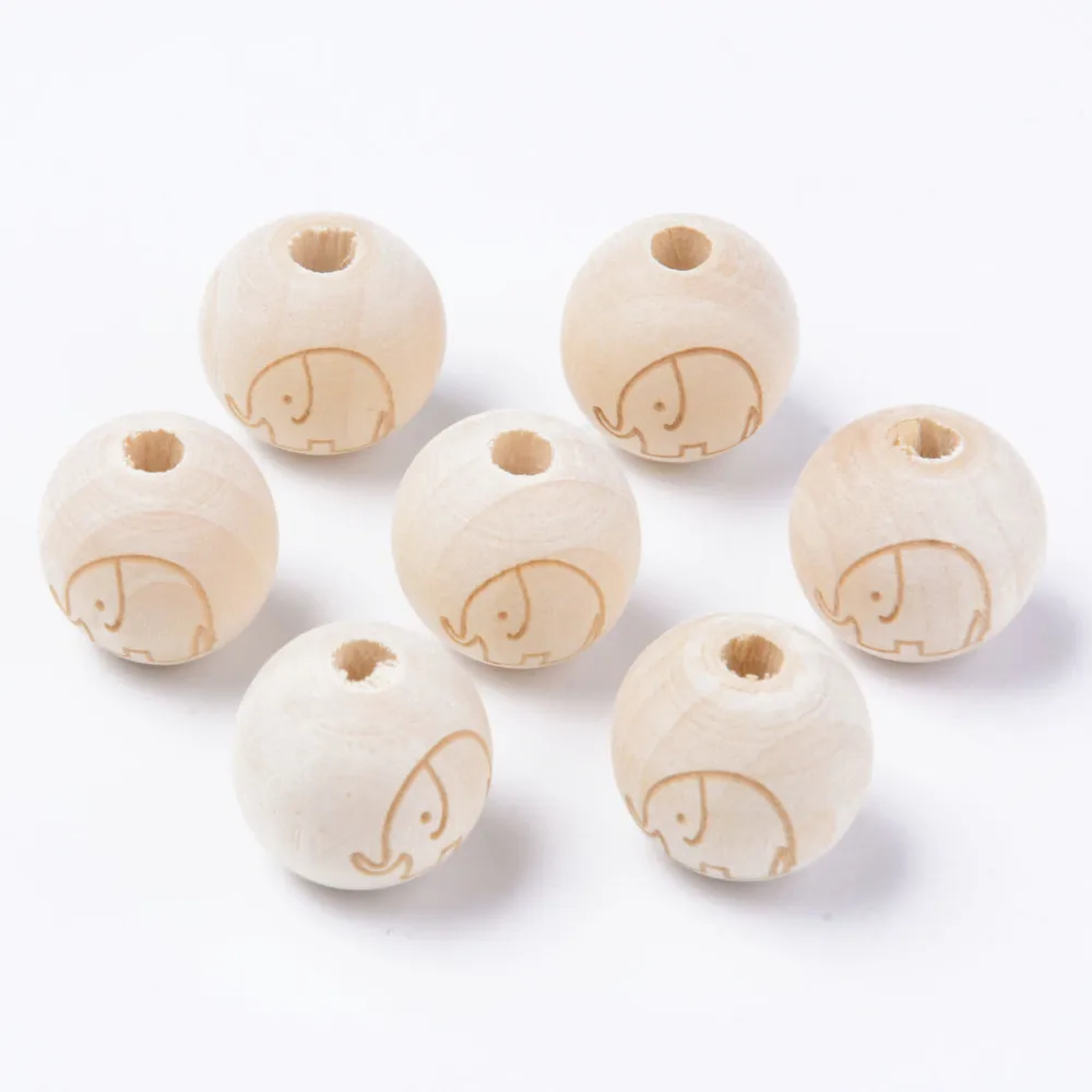 

200Pcs Unfinished Natural Wood Beads Bulk 16mm Round Balls Big Hole Carved Wooden Beads for Jewelry Making DIY Macrame Bracelet