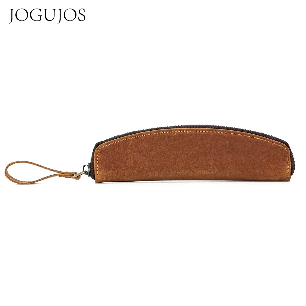 

JOGUJOS Retro Genuine Cowhide Leather Pencil Bag Holder Handmade Pen Case Storage Bag Zipper Pencil Pouch School Supplies