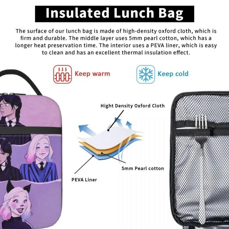 Wednesday And Enid Wenclair Insulated Lunch Bag Portable Meal Container Thermal Bag Tote Lunch Box Office Travel Bento Pouch