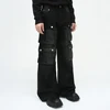 Men Vintage Baggy Jeans Multi Pocket Cargo Denim Pants Black Loose Wide Leg Jeans Trouser 5