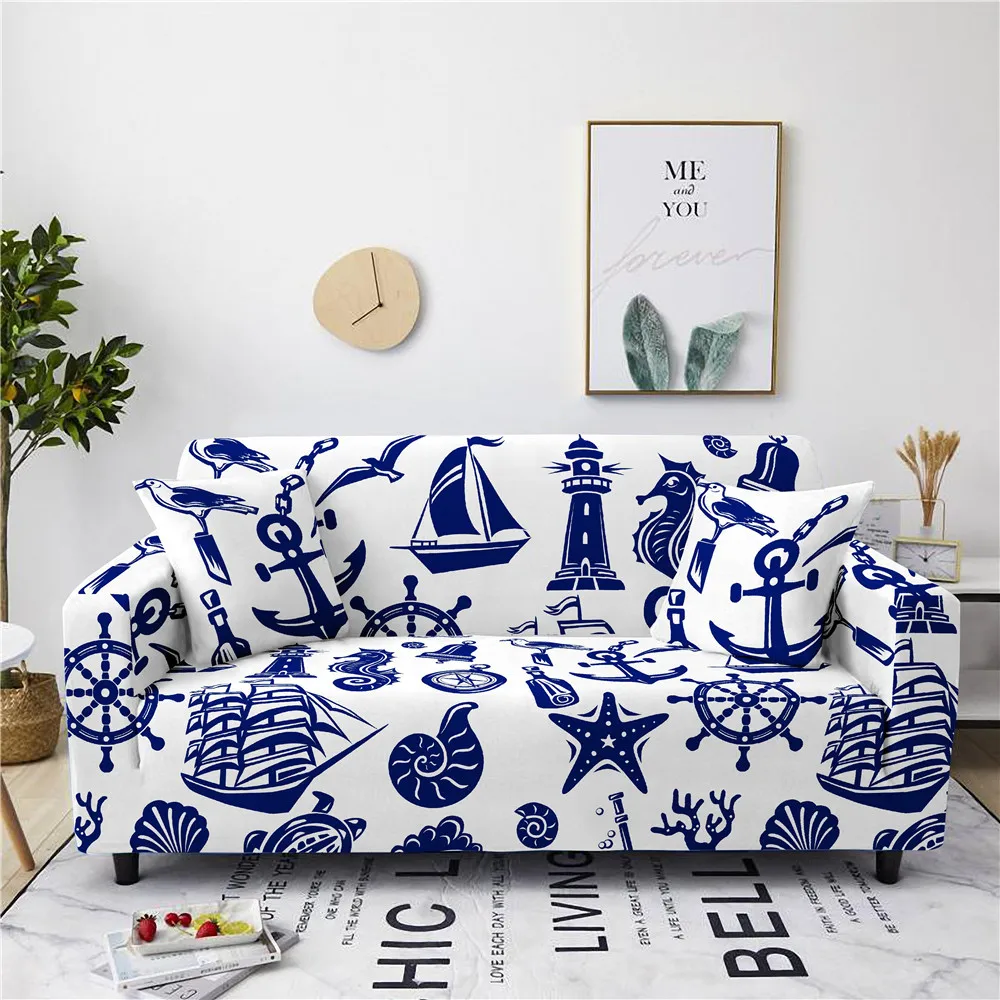 

Nautical Theme Navy Blue Anchor Sofa Cover Sofa Slipcover Loveseat Couch Non Slip Washable Furniture Protector Women Men Gifts