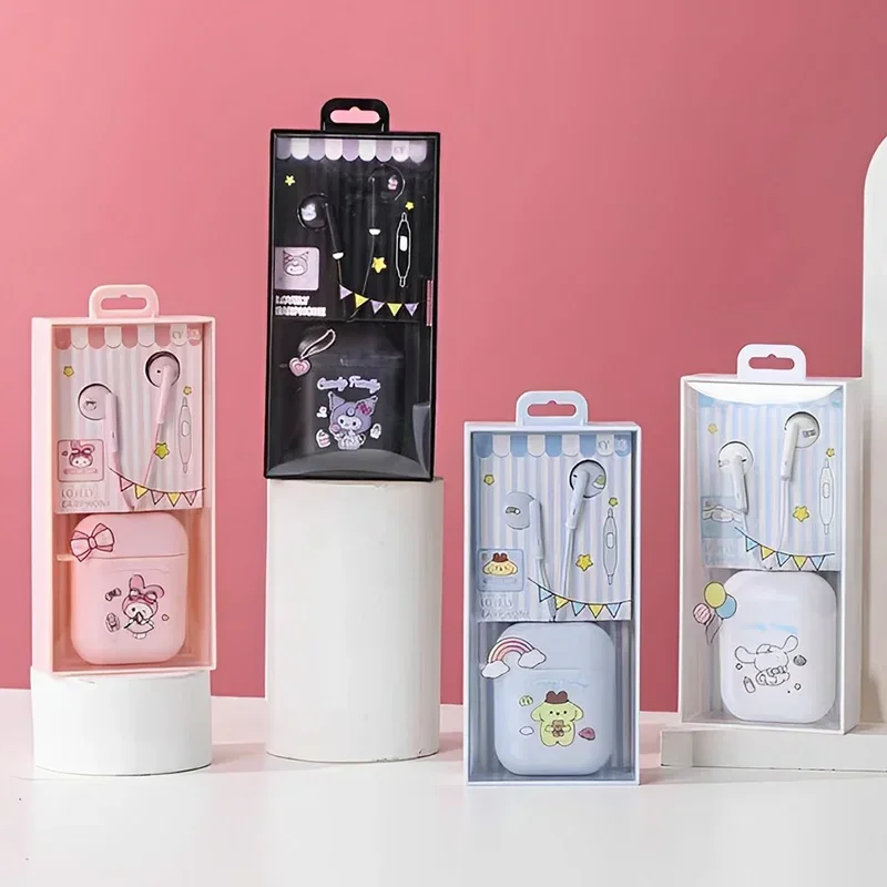 

New Kawaii Anime Sanrio Kuromi In Ear Wired Headphones Cinnamoroll My Melody Pom Pom Purin Student Portable Headphones Girl Gift