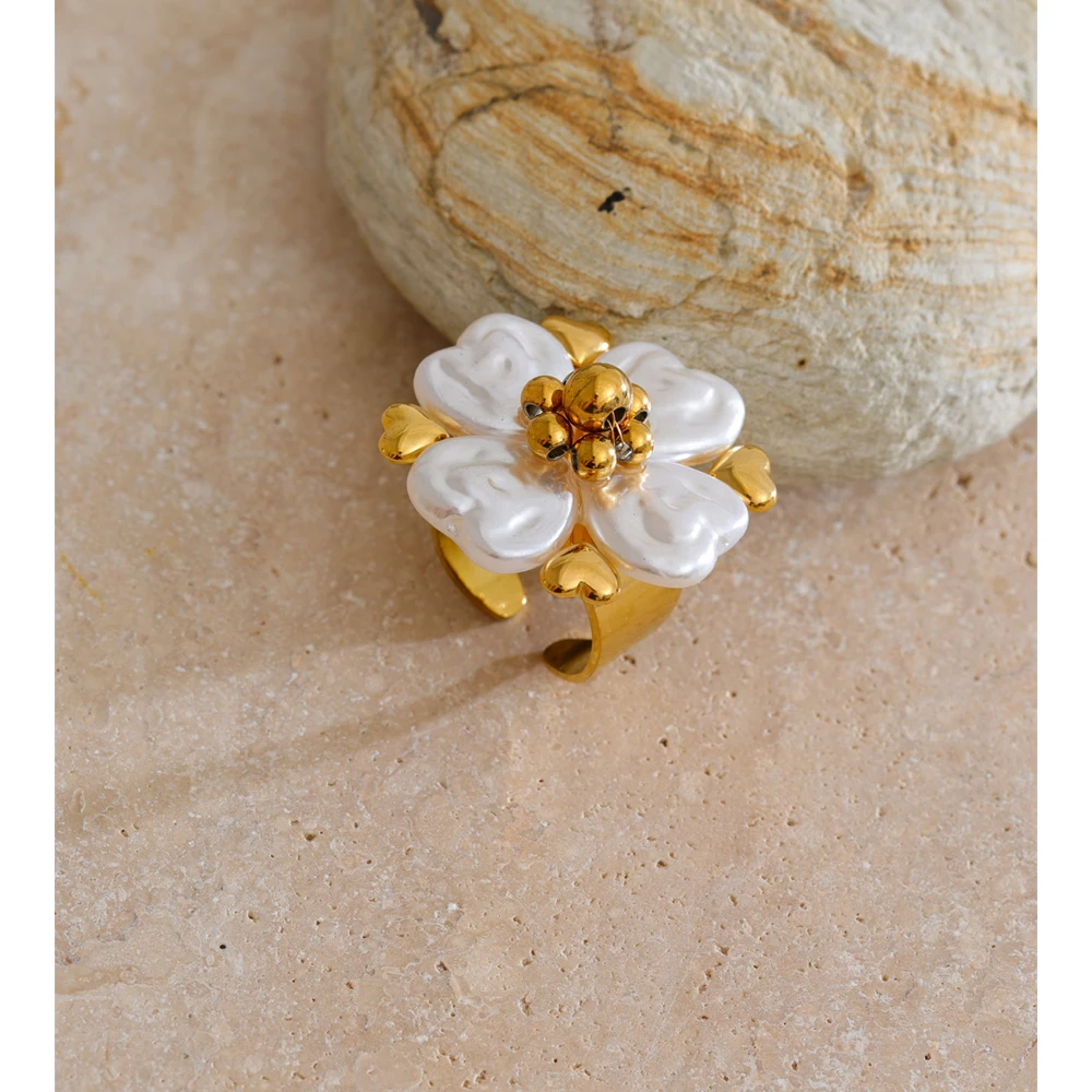 Yhpup Ring Stainless Steel Imitation Pearls