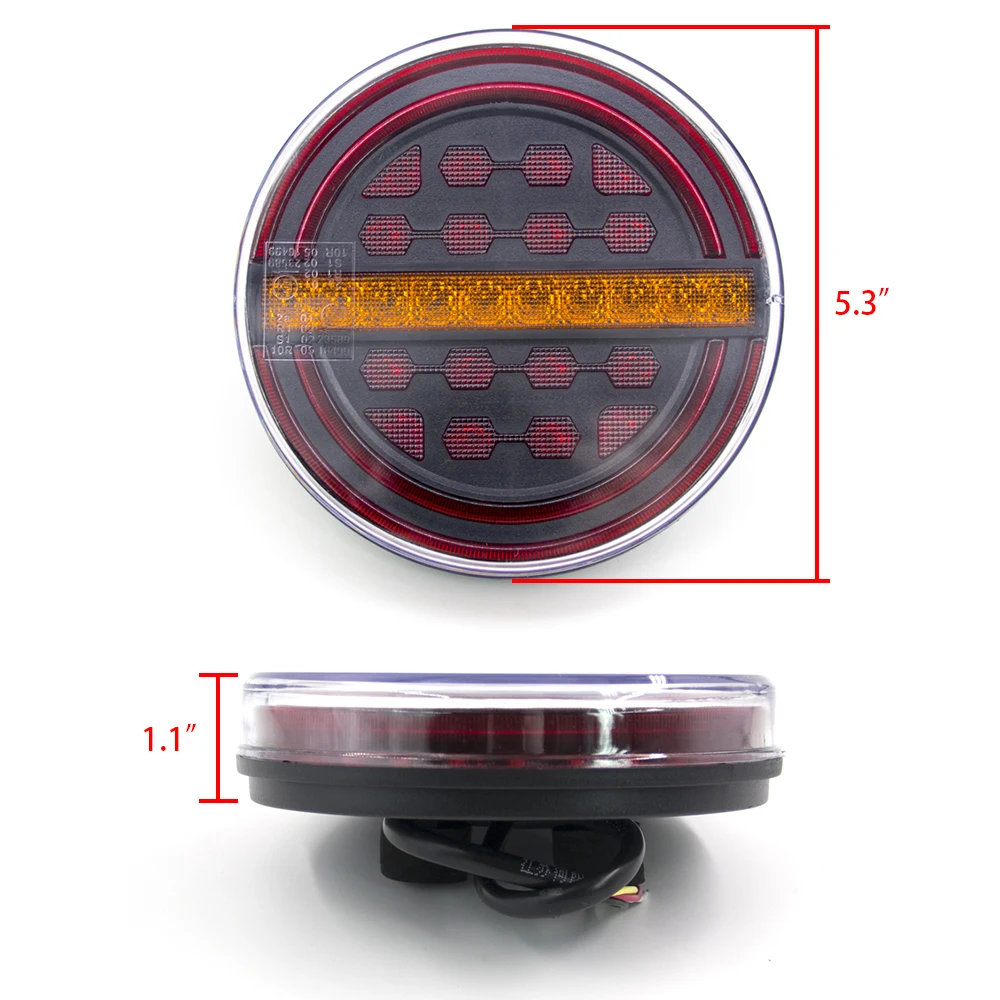 2pcs 5.3" 50 LED Round Trailer Tail Light With Brake Light DRL Flow light Turn Signal Lamp Car Truck Bus Vans Caravan Lorry