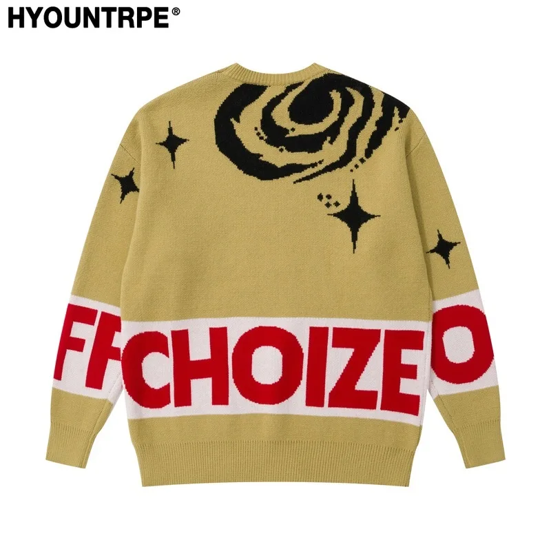 Men Sweater Fashion Abstract Pattern Harajuku Streetwear Hip Hop Letter Knitted O-neck Sweater Unisex Loose Knit Sweater Jumpers