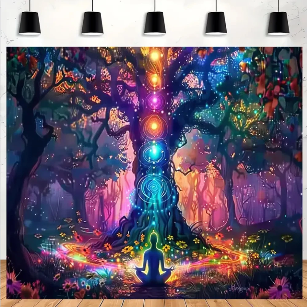 Affiche Murale Vintage Yoga Chakra - Toile Rouleau - Art Bohème Déco
