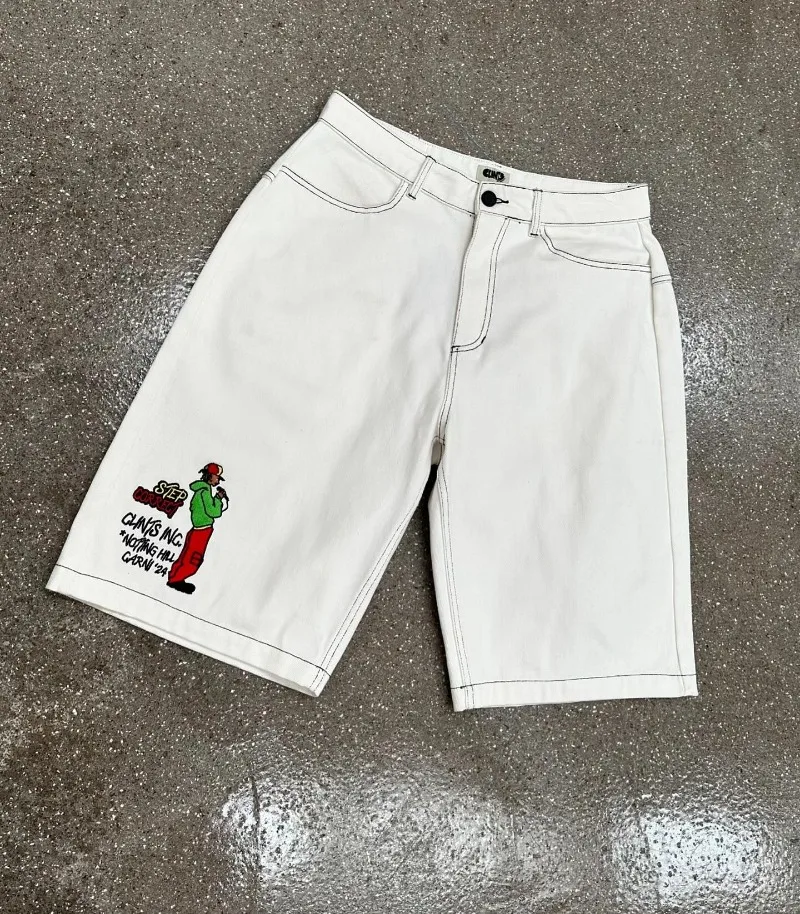 Women Y2k Print Jeans Shorts Wide-leg Pants