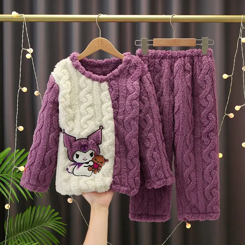 

Kawaii Sanrio Kuromi Hello Kitty Cartoon Animation Girls' Flannel Pajamas My Melody Girly Heart Thick Warm Loungewear Set 2023