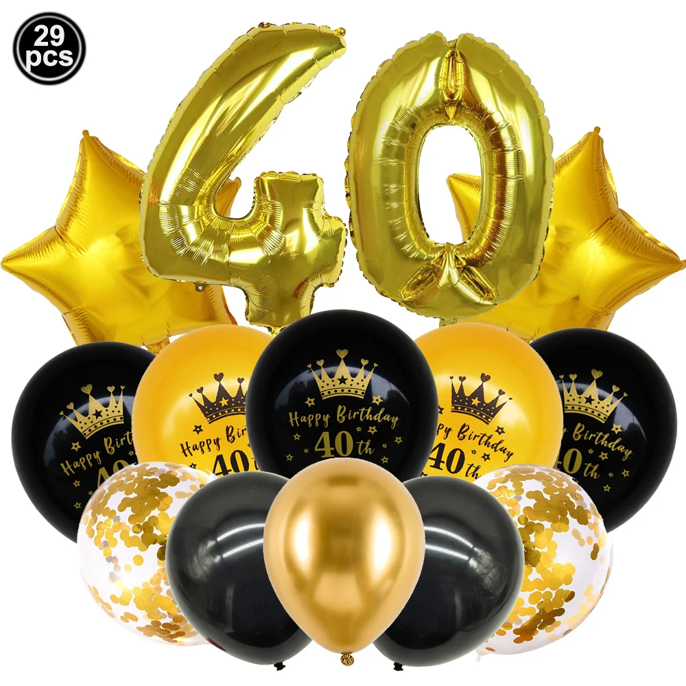 Elegant Black and Gold 40th Birthday Celebration Photo Backdrop and Party Decor Set