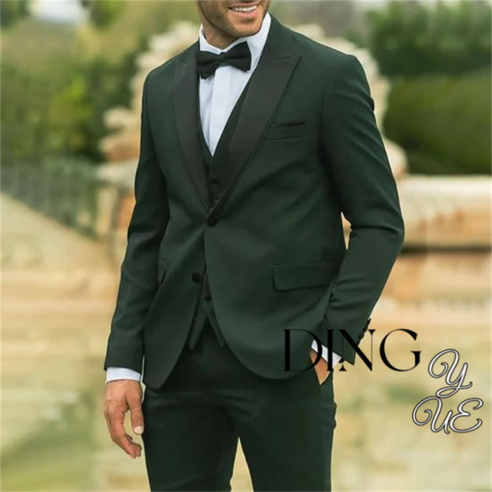 Fashion Men's Suits Regular Fit 3 Piece Tuxedos Peak Lapel Blazer Vest Pants for Evening Party