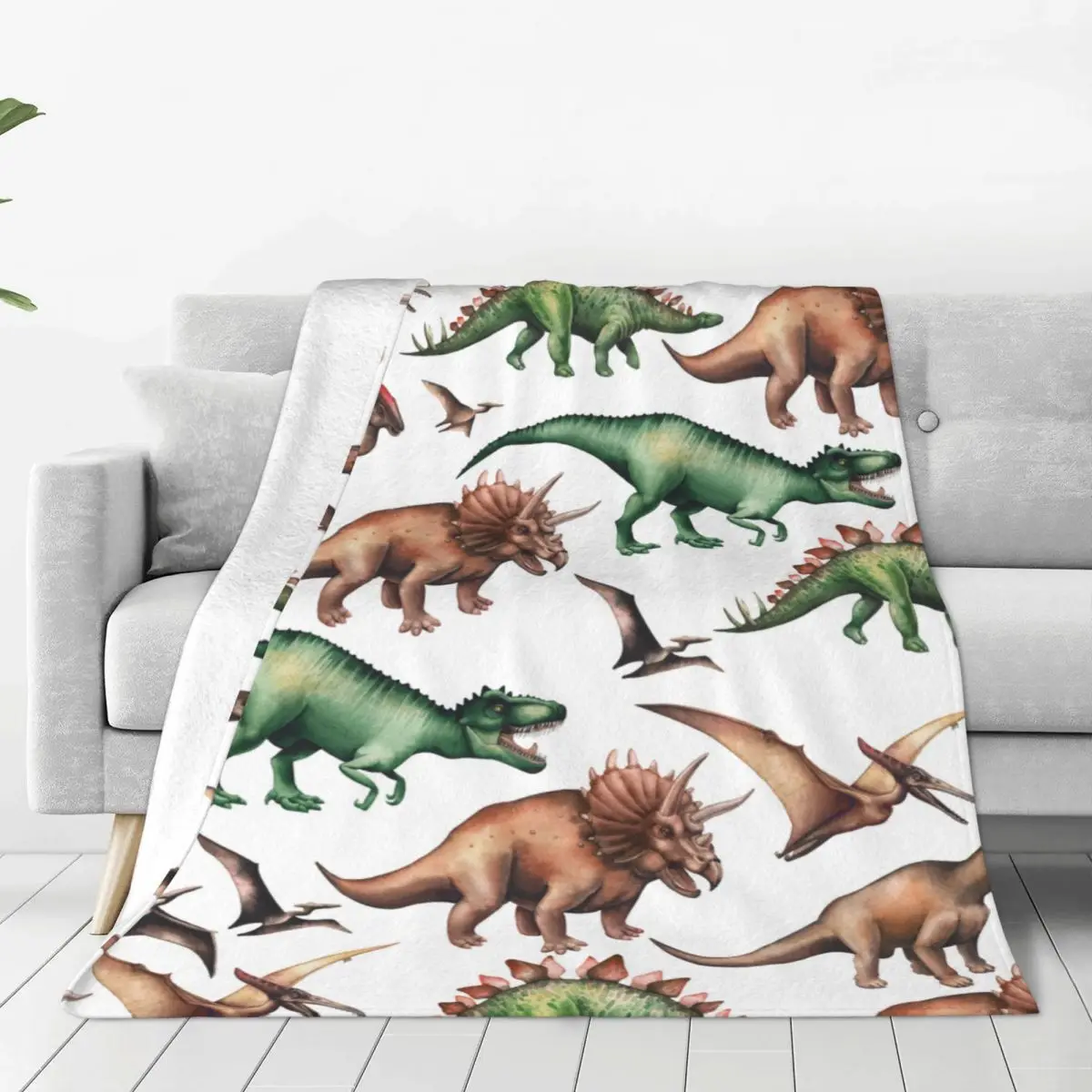 

Dinosaur Animal Blanket Flannel All Season Herbivorous and Predatory Reptiles Portable Soft Throw Blanket for Sofa Couch Quilt