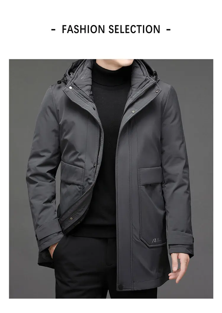 Abnehmbares Innenfutter und Hut, mit Baumwolle gefütterte Jacken, 2025, Winter-Herren-Business-Casual-Daunenmantel mit Kapuze, winddicht, verdickte Parkas für den Außenbereich – Detail 9
