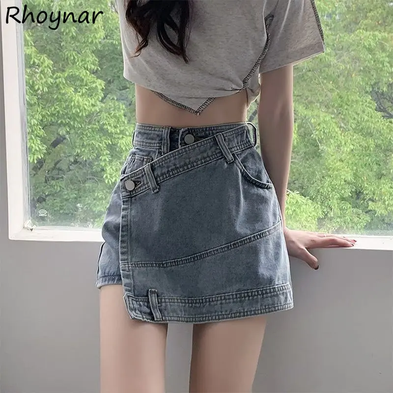 

A-line Denim Mini Skirts Women Irregular Summer American Streetwear Teens Personal Teens Hotsweet High Waisted Designer Юбка Ins