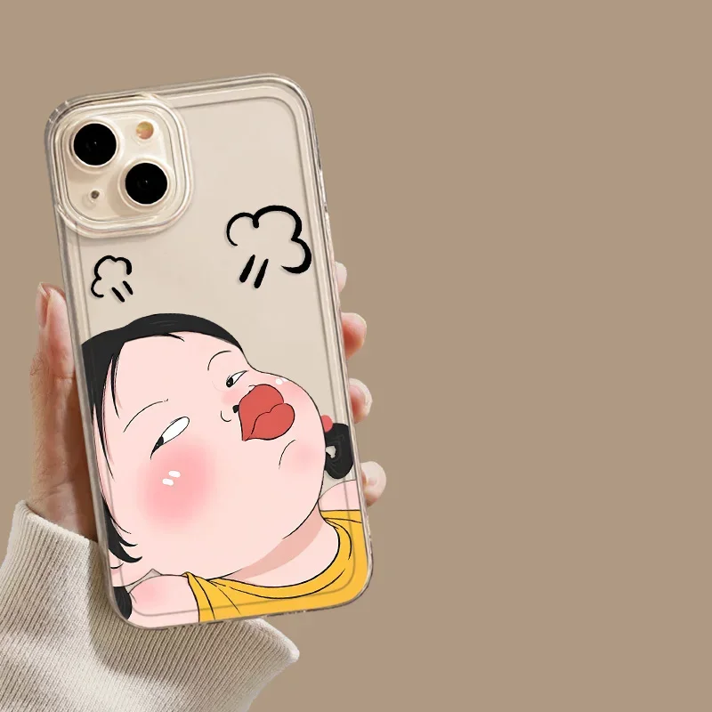 Adorable Transparent Cartoon Phone Case - Cute Girl Design