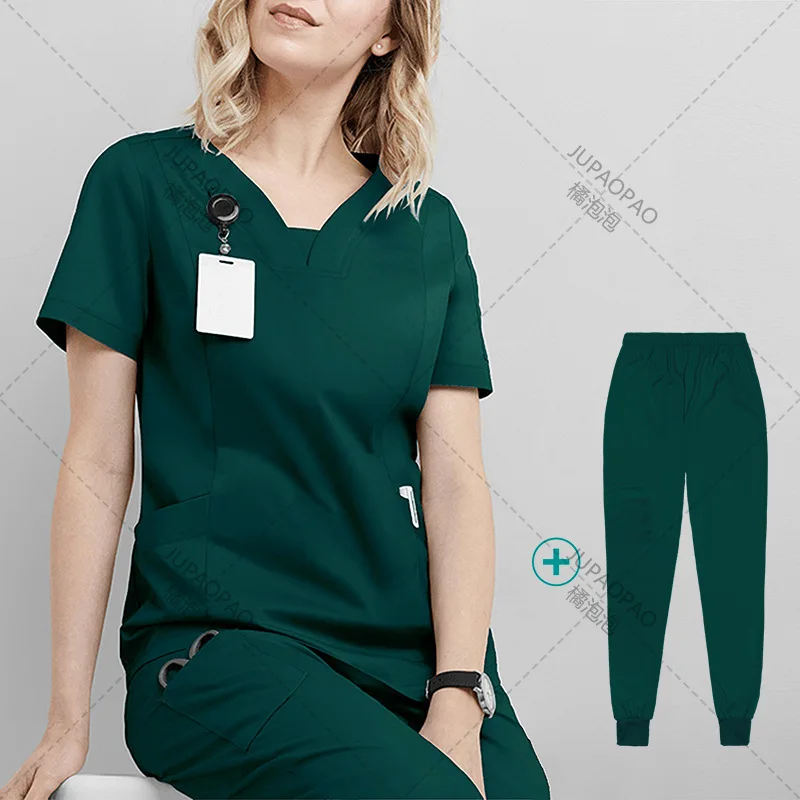 Multicolor Short-Sleeved Pharmacy Nurse Uniform Hospital Doctor Workwear Dental Surgery Uniforms Medical Lab Work Two-piece Suit nurse scrubs top,nurse uniform suits