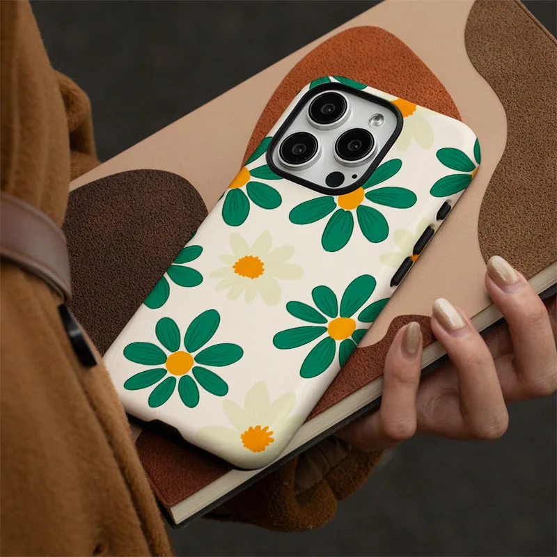 2-in-1 Cute Flower Phone Case with Film Shell