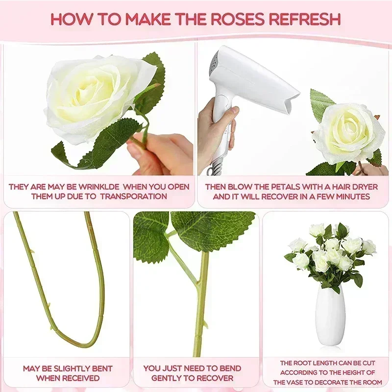 50 Pcs Artificial Flowers Silk Roses Bouquet for Home Wedding Centerpieces Party Decorations