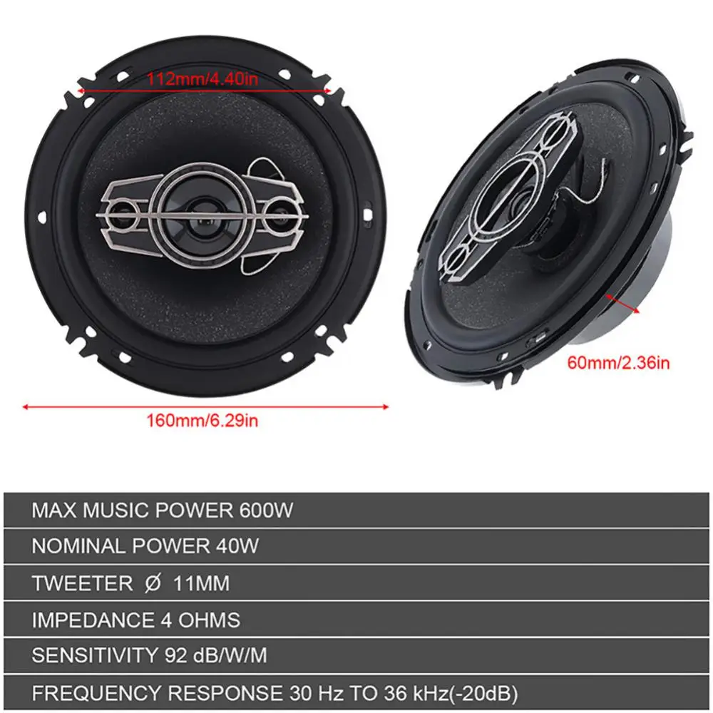 New 6-Inch 600W 2-Way Car HiFi Coaxial Speaker Vehicle Door Auto Audio Music Stereo Subwoofer Full Range Frequency Loudspeaker
