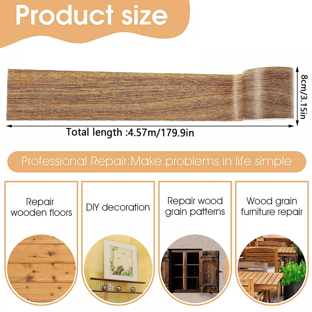 5M/Roll Wood Gran Self-adhesve Duct Tape Furnture Renovaton Skrtng Lne Floor Repar