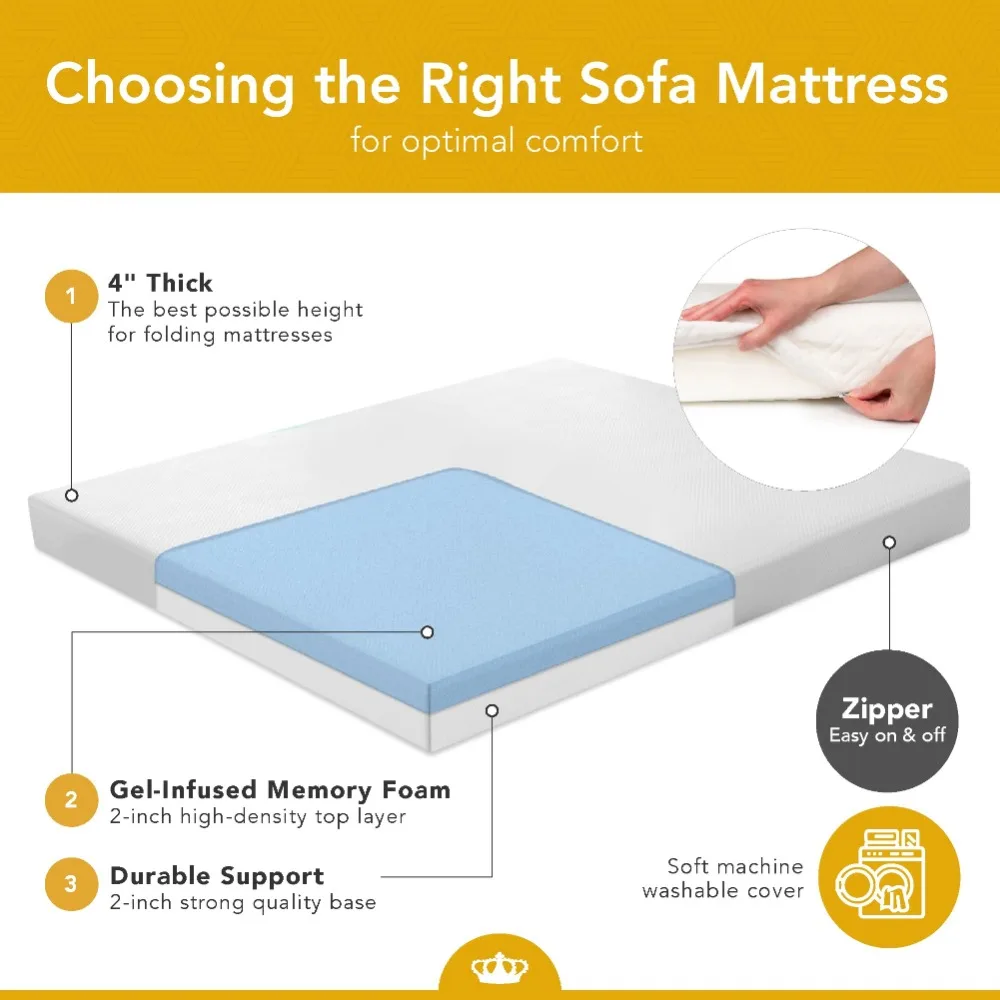 Sofa Bed Mattress Full Size 4-inch Cold Gel Memory Foam Mattress for Folding Sofas and Sofa Beds,72"L X 53"W X 4"Th 5