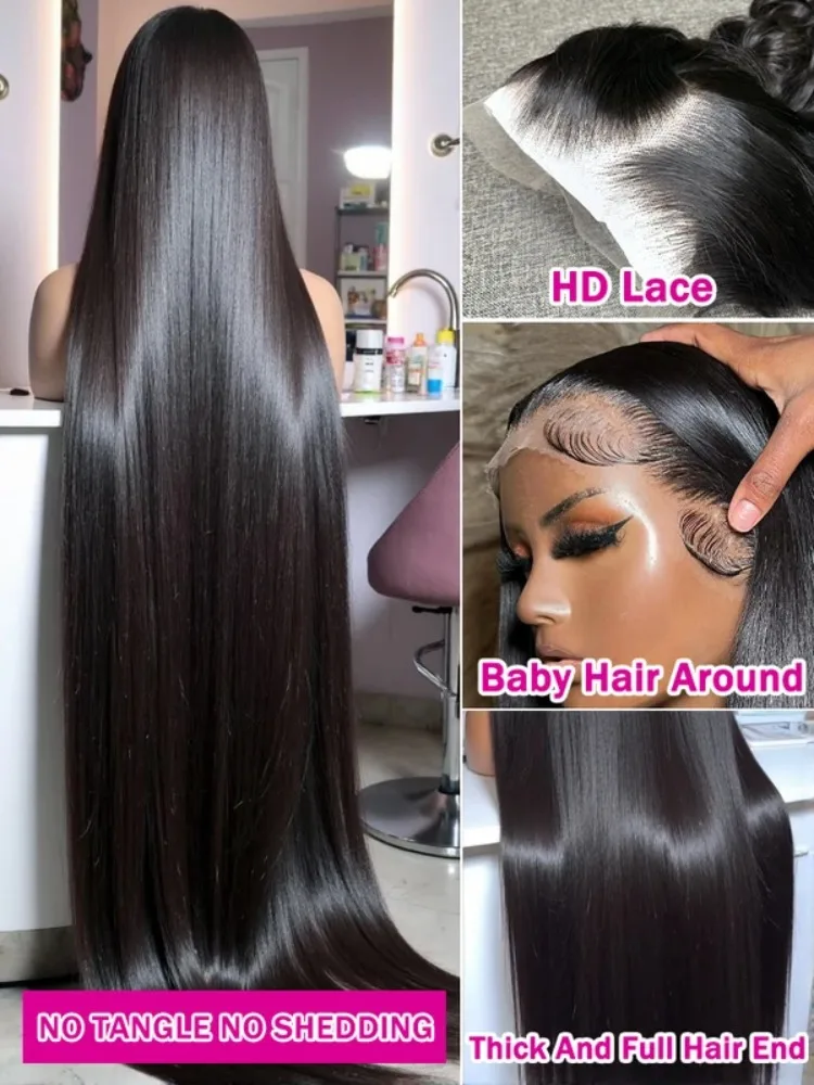 Bone Straight Brazilian 13x6 HD Lace Frontal Human Hair Wig 200 Density 30 36 Inches Lace Front Human Hair Wigs For Women