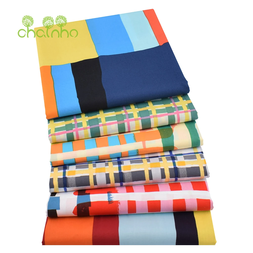 Chainho,Reactive Printed Plain Cotton Fabric,60S Ｇeometry Style Poplin Material For DIY Quilting Sewing Children's Shirt,Dresses