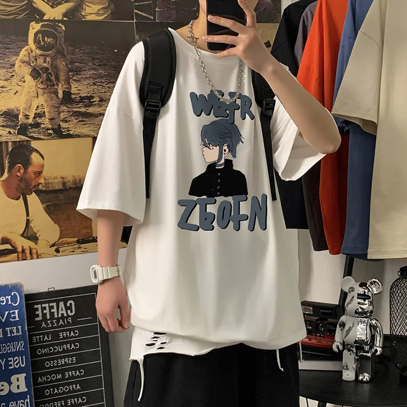 Korean Anime Oversized T-shirt Men Hip Hop Designer Clothes All-match Manga  Print Short Sleeve Tees For Teens For Teenagers - T-shirts - AliExpress