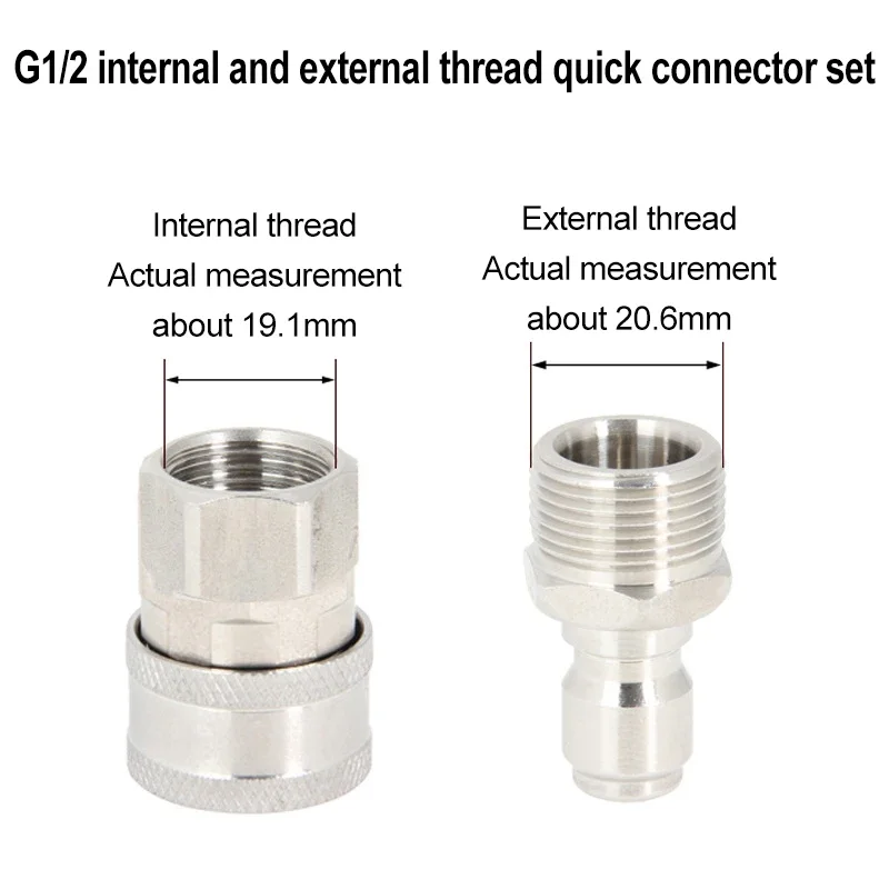 Stainless Steel G3/8 Pipe G1/2 High-pressure Water Gun Quick Connector 6