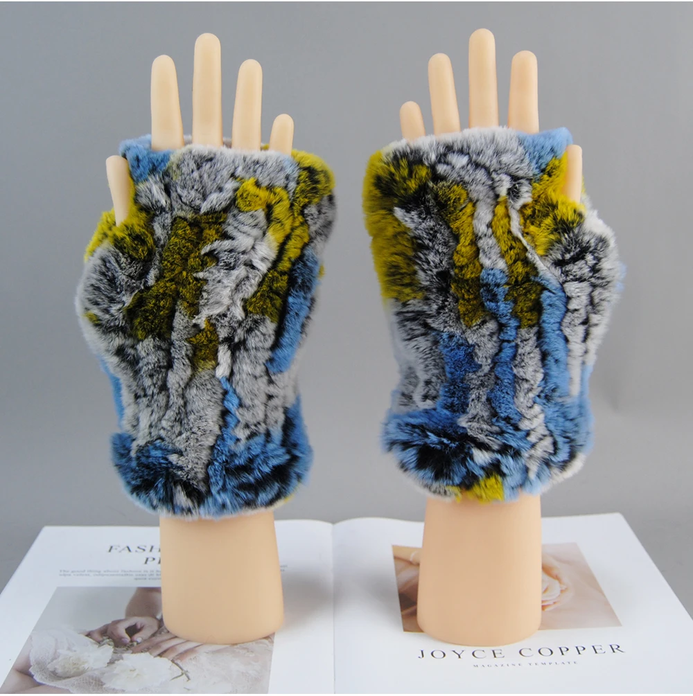 2026 New Fashion Real Rex Rabbit Fur Gloves Women Winter Genuine Fur Mittens Girl Fingerless Gloves Wrist Warmer Elastic Fluffy