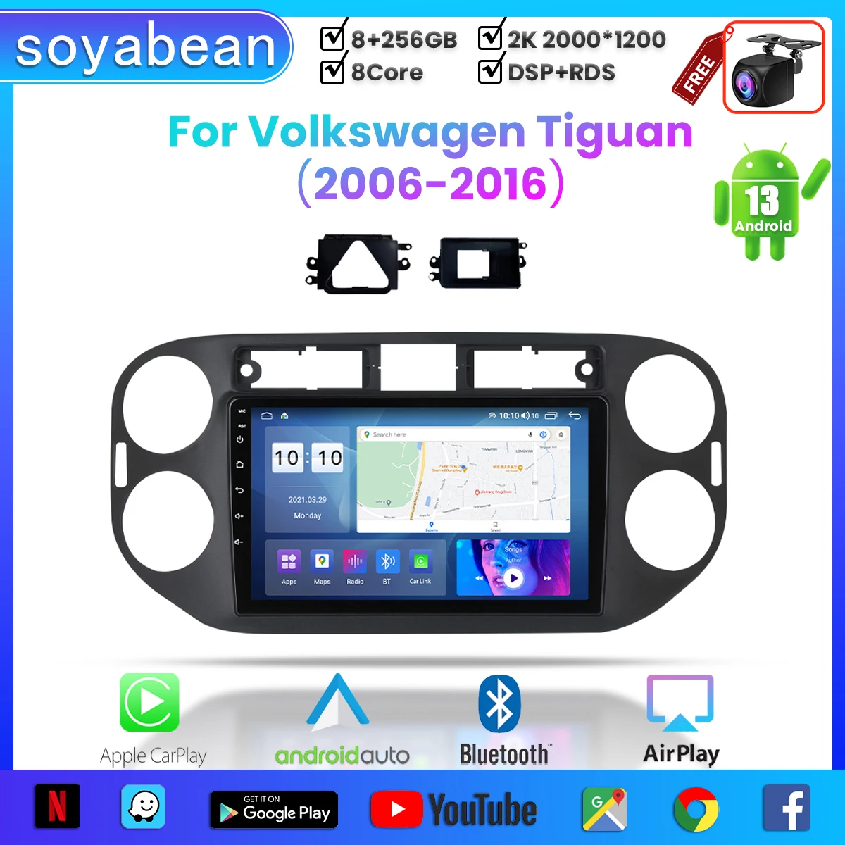 

Автомагнитола на Android 13 для Volkswagen Tiguan 1 NF 2010-2015,9 дюймов мультимедийный плеер с 4G WiFi Автомобильный плеер и 2Din GPS
