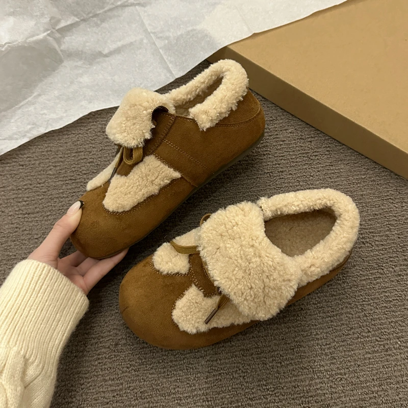 Women Flats Fur Shoes Suede Casual Sport Shoes Fashion Loafers Short Plush Woman Sneakers 2025 Trend New Winter Warm Botas Mujer